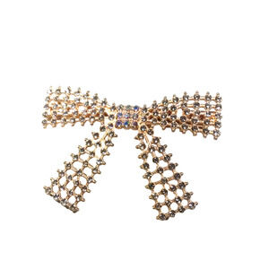 Bow Hair Barrette Clip Rise Gold Blue Rhinestone Elegant Design Spring Easter...